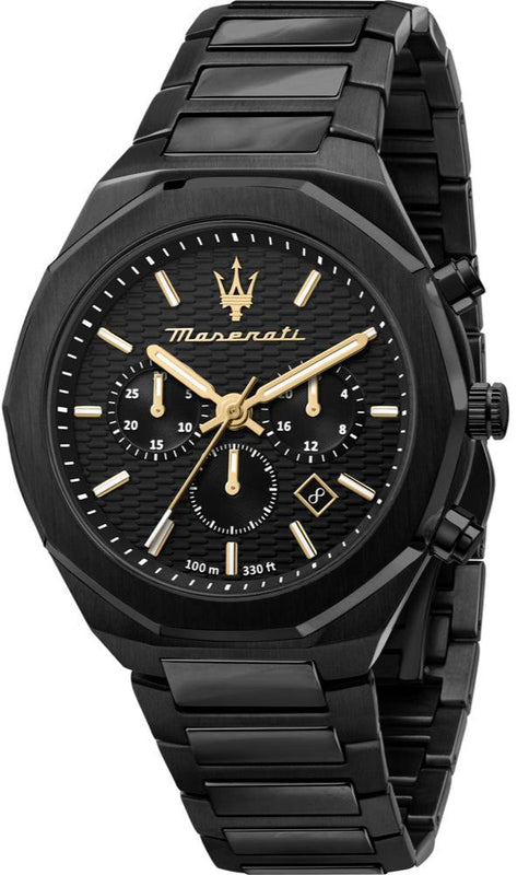 Maserati Stile Chronograph Black Dial Black Steel Strap Watch For Men - R8873642005 Authentic Buy Shop Now