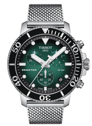 Tissot Seastar 1000 Chronograph Green Dial Silver Mesh Bracelet Watch For Men - T120.417.11.091.00 Authentic Buy Shop Now