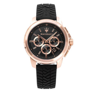 Maserati Successo 44mm Black Rose Gold Dial Black Rubber Strap Watch For Men - R8871621012 Authentic Buy Shop Now