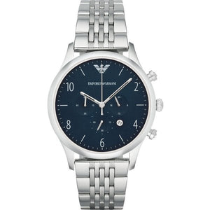 Emporio Armani Chronograph Blue Dial Silver Steel Strap Watch For Men - AR1942 Authentic Buy Shop Now