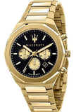 Maserati Stile 45mm Chronograph Black Dial Gold Steel Strap Watch For Men - R8873642001 Authentic Buy Shop Now