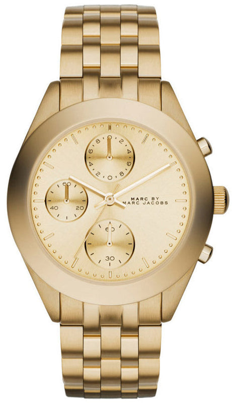 Marc Jacobs Peeker Chronograph Gold Dial Gold Steel Strap Watch for Women - MBM3393 Authentic Buy Shop Now