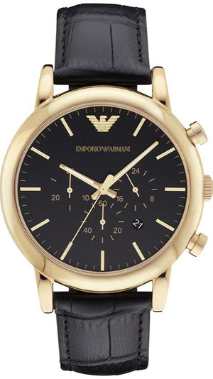 Emporio Armani Luigi Chronograph Black Dial Black Leather Watch For Men - AR1917 Authentic Buy Shop Now