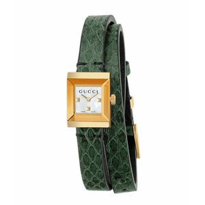 Gucci G Frame Double Mother of Pearl Dial Green Leather Strap Watch For Women - YA128525 Authentic Buy Shop Now