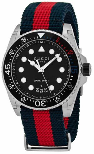 Gucci Dive Black Dial Red & Blue Nylon Strap Watch For Men - YA136210 Authentic Buy Shop Now