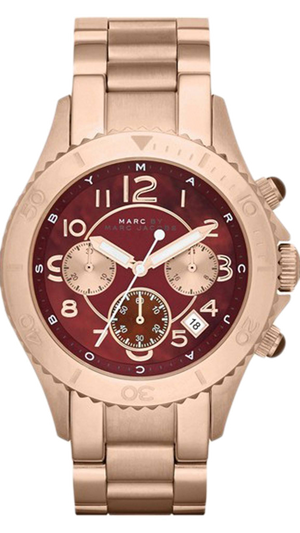 Marc Jacobs Rock Chronograph Mother of Pearl Red Dial Rose Gold Steel Strap Unisex Watch - MBM3251 Authentic Buy Shop Now