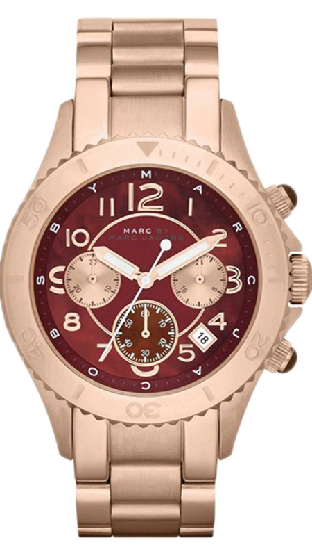 Marc Jacobs Rock Chronograph Mother of Pearl Red Dial Rose Gold Steel Strap Unisex Watch - MBM3251 Authentic Buy Shop Now