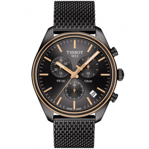 Tissot T Classic PR 100 Chronograph Anthracite Black Dial Black Mesh Bracelet Watch For Men - T101.417.23.061.00 Authentic Buy Shop Now