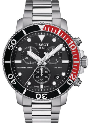 Tissot Seastar 1000 Chronograph Black Dial Silver Steel Strap Watch For Men - T120.417.11.051.01 Authentic Buy Shop Now