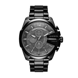 Diesel Mega Chief Chronograph Black Dial Black Steel Strap Watch For Men - DZ4355 Authentic Buy Shop Now