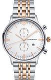 Emporio Armani Chronograph White Dial Two Tone Steel Strap Watch For Men - AR0399 Authentic Buy Shop Now