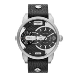 Diesel Mini Daddy Black Silver Dial Black Leather Strap Watch For Men - DZ7307 Authentic Buy Shop Now