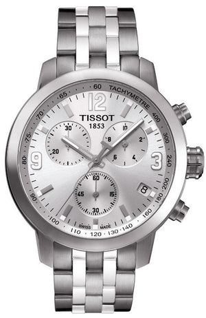 Tissot PRC 200 Chronograph Quartz Silver Dial Silver Steel Strap Watch For Men - T055.417.11.037.00 Authentic Buy Shop Now