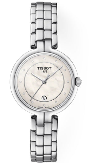Tissot T Lady Flamingo Diamonds White Dial Silver Steel Strap Watch For Women - T094.210.11.116.01 Authentic Buy Shop Now