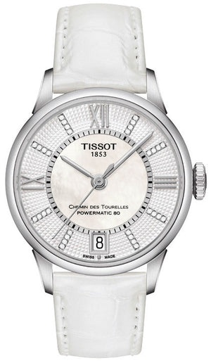 Tissot Chemin Des Tourelles Powermatic 80 Lady White Dial White Leather Strap Watch For Women - T099.207.16.116.00 Authentic Buy Shop Now
