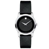 Movado Museum Classic Black Dial Black Leather Strap Watch For Women - 0606503 Authentic Buy Shop Now
