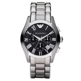Emporio Armani Valente Chronograph Black Dial Silver Stainless Steel Watch For Men - AR0673 Authentic Buy Shop Now