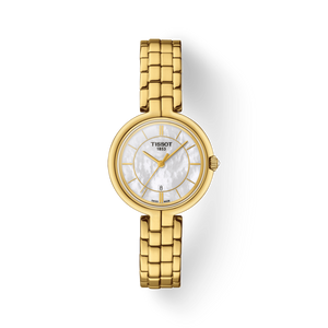 Tissot Flamingo Mother of Pearl White Dial Gold Steel Strap Watch For Women - T094.210.33.111.00 Authentic Buy Shop Now