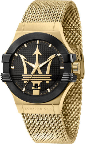 Maserati Potenza Quartz Black Dial Gold Mesh Bracelet Watch For Men - R8853108006 Authentic Buy Shop Now