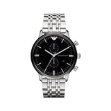 Emporio Armani Chronograph Black Dial Silver Steel Strap Watch For Men - AR0389 Authentic Buy Shop Now