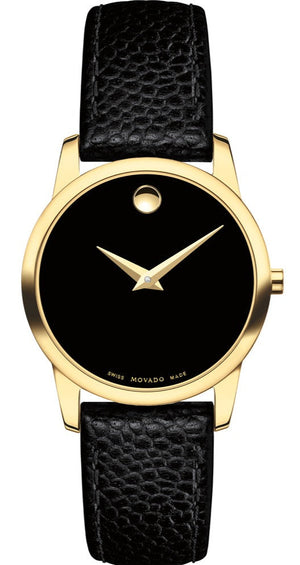 Movado Museum Classic Black Dial Black Leather Strap Watch For Women - 0607016 Authentic Buy Shop Now
