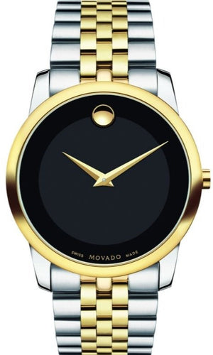 Movado Museum Classic Black Dial Two Tone Steel Strap Watch For Women - 0606605 Authentic Buy Shop Now