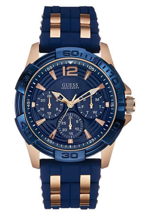 Guess Oasis Blue Dial Blue & Rose Gold Stainless Steel Strap Watch For Men - W0366G4 Authentic Buy Shop Now