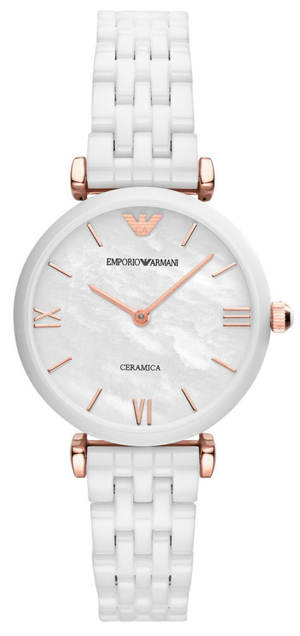 Emporio Armani Ceramica Mother of Pearl Dial White Ceramic Strap Watch For Women - AR1486 Authentic Buy Shop Now