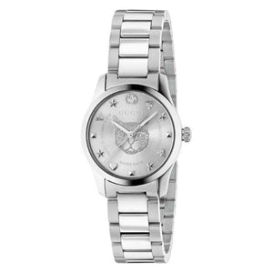 Gucci G Timeless Quartz Silver Dial Silver Steel Strap Watch For Women - YA126595 Authentic Buy Shop Now