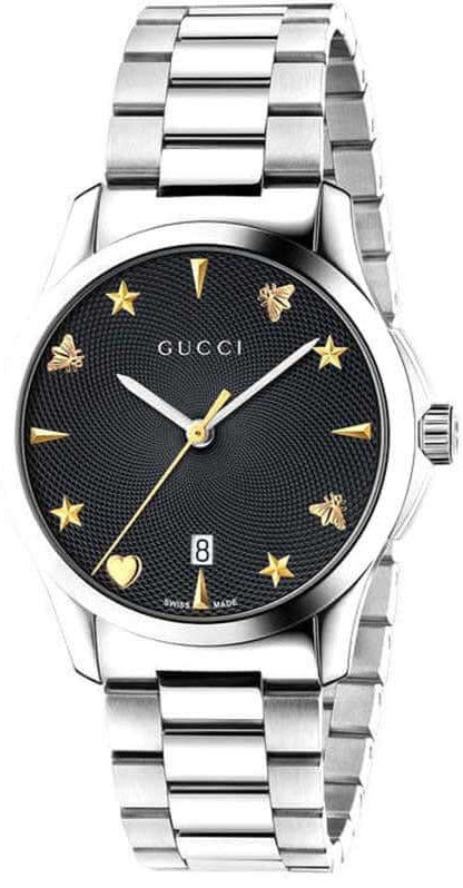 Gucci G Timeless Black Dial Silver Steel Strap Watch For Women - YA1264029A Authentic Buy Shop Now