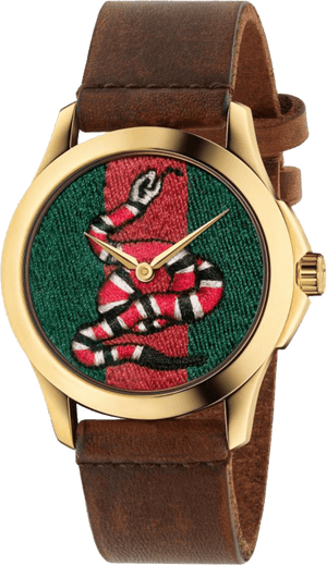 Gucci Le Marche Des Merveilles Green and Red Dial Brown Leather Strap Unisex Watch - YA1264012 Authentic Buy Shop Now