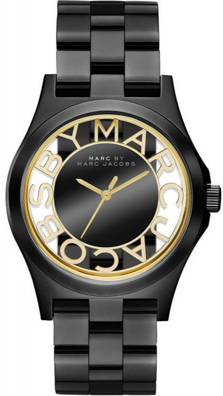 Marc Jacobs Henry Transparent Black Dial Black Steel Strap Watch for Women - MBM3255 Authentic Buy Shop Now