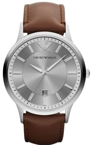 Emporio Armani Renato Silver Dial Brown Leather Strap Watch For Men - AR2463 Authentic Buy Shop Now