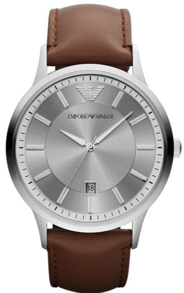 Emporio Armani Renato Silver Dial Brown Leather Strap Watch For Men - AR2463 Authentic Buy Shop Now