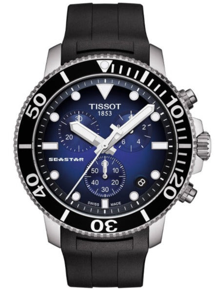 Tissot Seastar 1000 Chronograph Blue Dial Black Rubber Strap Watch For Men - T120.417.17.041.00 Authentic Buy Shop Now