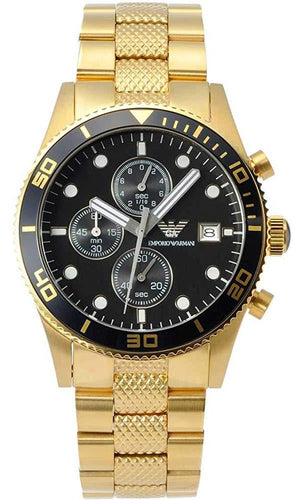 Emporio Armani Chronograph Black Dial Gold Steel Strap Watch For Men - AR5857 Authentic Buy Shop Now
