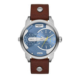 Diesel Mini Daddy LIght Blue Dial Brown Leather Strap Watch For Men - DZ7321 Authentic Buy Shop Now