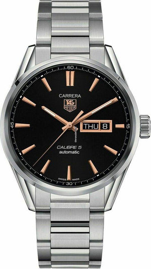 Tag Heuer Carrera Calibre 5 Automatic Black Dial Silver Steel Strap Watch for Men - WAR201C.BA0723 Authentic Buy Shop Now