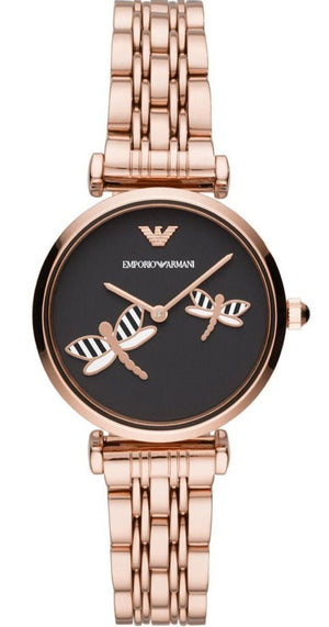 Emporio Armani Gianni T Bar Black Dial Rose Gold Steel Strap Watch For Women - AR11206 Authentic Buy Shop Now