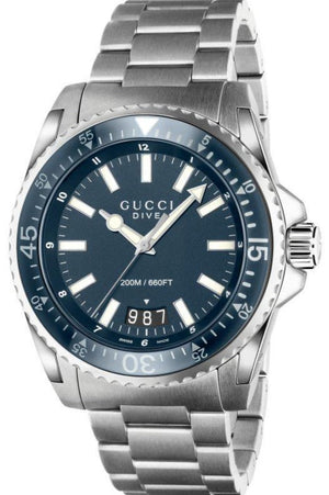 Gucci Dive Analog Blue Dial Silver Steel Strap Watch For Men - YA136203 Authentic Buy Shop Now