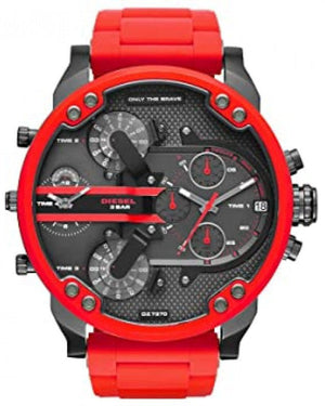 Diesel Mr Daddy 2.0 Chronograph Black Dial Red Silicone Strap Watch For Men - DZ7370 Authentic Buy Shop Now