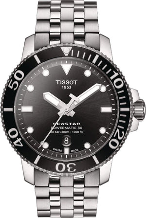 Tissot Seastar 1000 Powermatic 80 Black Dial Silver Steel Strap Watch For Men - T120.407.11.051.00 Authentic Buy Shop Now