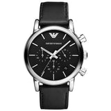 Emporio Armani Classic Chronograph Black Dial Black Leather Strap Watch For Men - AR1733 Authentic Buy Shop Now