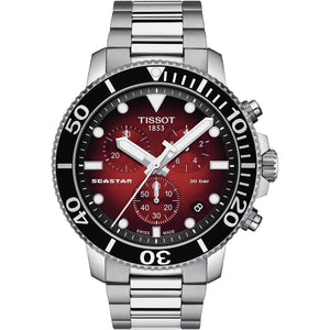 Tissot Seastar 1000 Chronograph Red Dial Silver Steel Strap Watch For Men - T120.417.11.421.00 Authentic Buy Shop Now