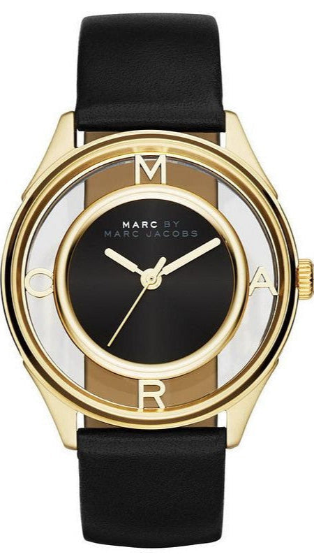 Marc Jacobs Tether Black Dial Black Leather Strap Watch for Women - MBM1376 Authentic Buy Shop Now