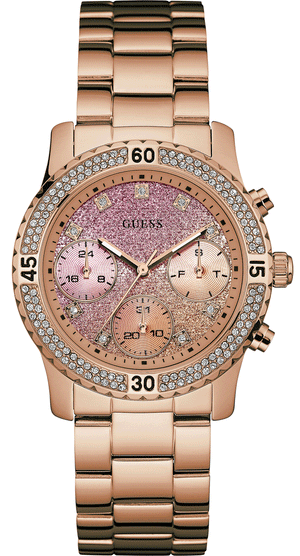 Guess Confetti Pink Dial Rose Gold Steel Strap Watch For Women - W0774L3 Authentic Buy Shop Now