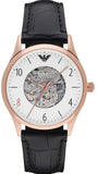 Emporio Armani Meccanico White Skeleton Dial Black Leather Strap Watch For Men - AR1924 Authentic Buy Shop Now