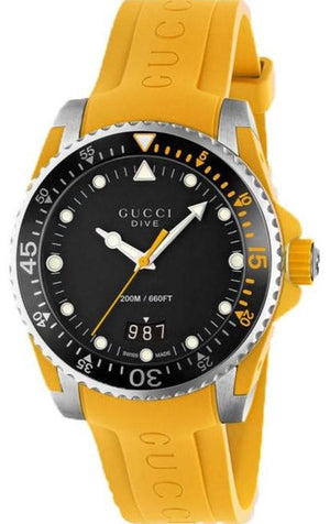 Gucci Dive Black Dial Yellow Rubber Strap Watch For Men - YA136319 Authentic Buy Shop Now