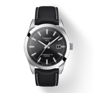Tissot Gentleman Powermatic 80 Silicium Black Dial Black Leather Strap Watch For Men - T127.407.16.051.00 Authentic Buy Shop Now
