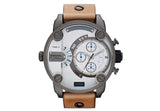 Diesel SBA Dual Time Chronograph White Dial Brown Leather Strap Watch For Men - DZ7269 Authentic Buy Shop Now
